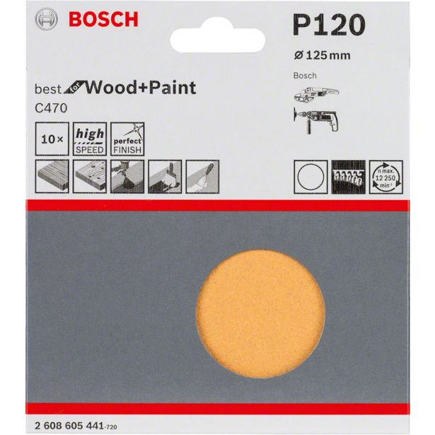 10-DELNI SET SAMOPRITRDILNIH BRUSNIH DISKOV BOSCH 125 MM BREZ LUKENJ K120 RUMENI ZA LES