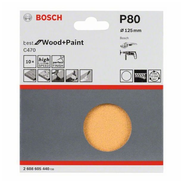10-DELNI SET SAMOPRITRDILNIH BRUSNIH DISKOV BOSCH 125 MM BREZ LUKENJ K80 RUMENI ZA LES