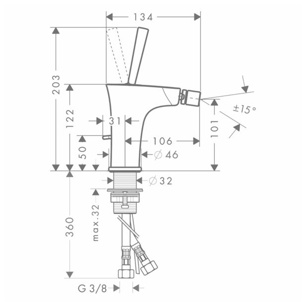 ARMATURA ZA BIDE HANSGROHE PURAVIDA BELA-KROM ZG. DEL SIFONA