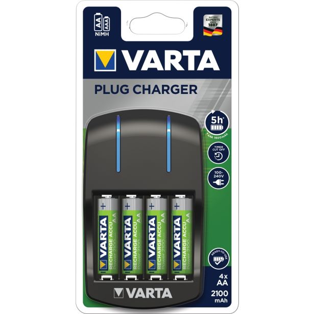 BATERIJSKI POLNILNIK VARTA PLUG CHARGER + 4X AA R2U 2100MAH