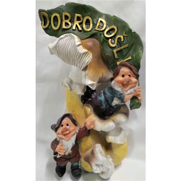 FIGURA, OKRASNA PALČKA NA GOBI S TABLO DOBRODOŠLI V 36 CM
