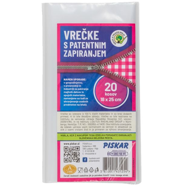 GOSPODINJSKA VREČKA PISKAR 18X25 CM Z ZADRGO 20/1