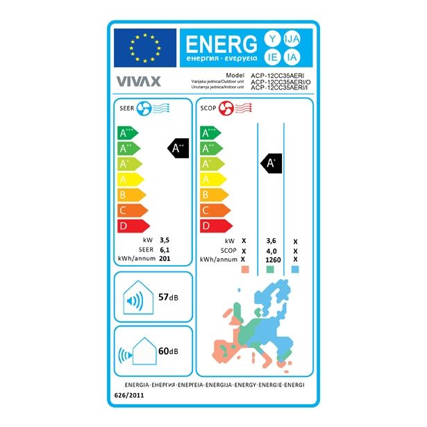 KASETNA KLIMATSKA NAPRAVA ACP-12CC35AERI  3.5KW NOTRANJA + ZUNANJA ENOTA