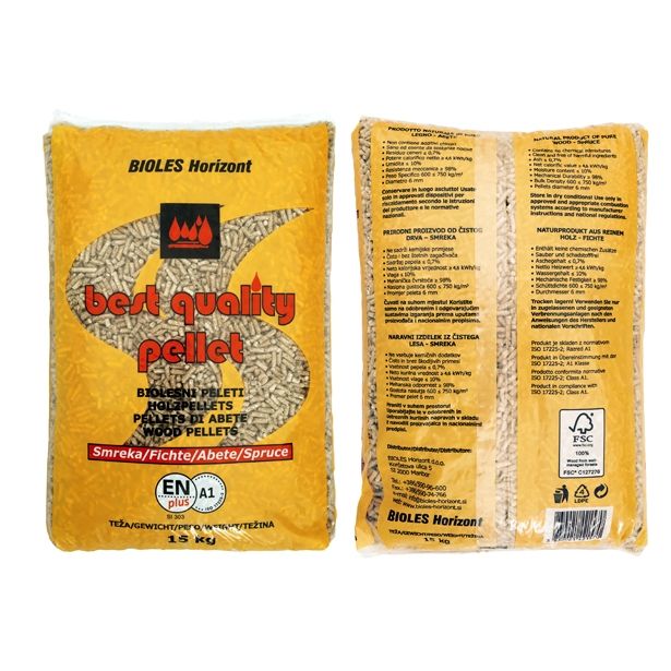 PELETI BIOLES HORIZONT FI 6 MM, SMREKA/JELKA VREČA 15 KG