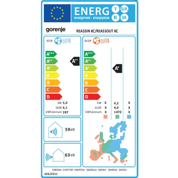 SPLIT ENOJNA INVERTER GORENJE REA 53 KC 5.0KW, NOTR+ZUN ENOTA