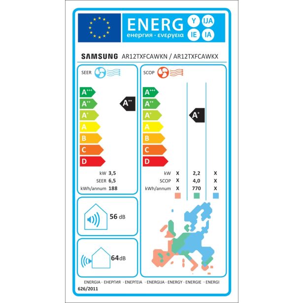 SPLIT ENOJNA INVERTER SAMSUNG AR12TXFCAWKNEU WINDFREE 3.5KW, NOTR.+ZUN.ENOTA