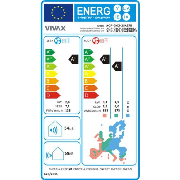 SPLIT ENOJNA INVERTER VIVAX ACP-09CH25AERI 2.6KW, NOTR+ZUN ENOTA