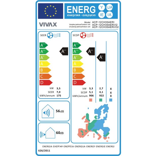 SPLIT ENOJNA INVERTER VIVAX ACP-12CH35AERI RED 3.5KW, NOTR+ZUN ENOTA