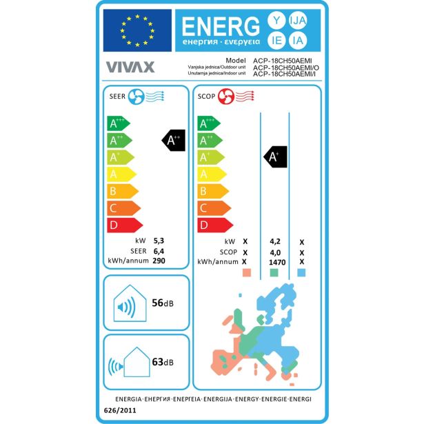 SPLIT ENOJNA INVERTER VIVAX ACP-18CH50AEMI 5.2KW, NOTR+ZUN ENOTA