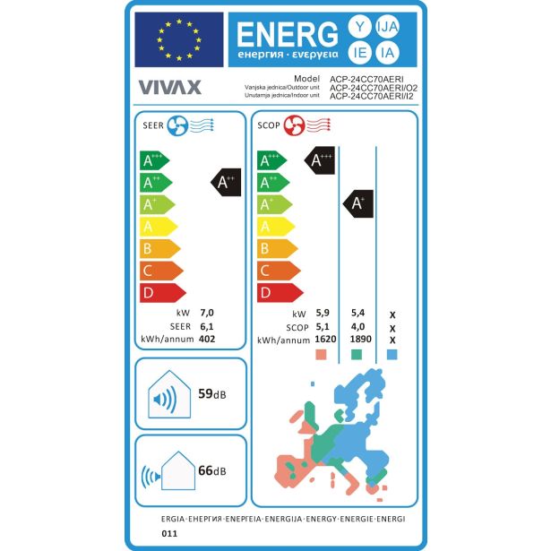 SPLIT ENOJNA INVERTER VIVAX ACP-24CC70AERI KASETNA 7.0 KW, NOTR+ZUN ENOTA