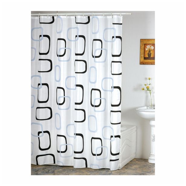 TEKSTILNA KOPAL.ZAVESA MSV POLIESTER 180X200 MODRO ČRNI KVADRATI