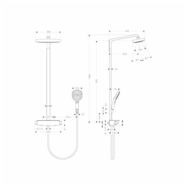 TERMOSTATSKA ARMATURA HANSGROHE RAINDANCE SELECT 300 STOJ PRAVOKOTNA, PRHA, GIB.CEV