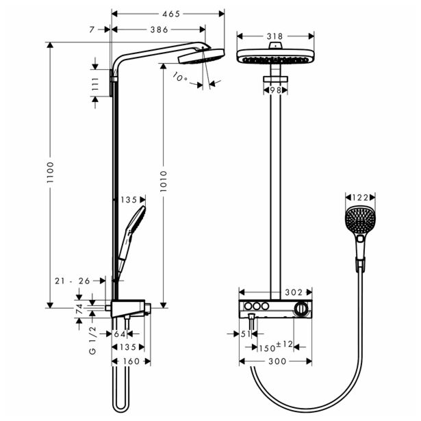 TERMOSTATSKA ARMATURA HANSGROHE RAINDANCE SELECT 300 STOJ PRAVOKOTNA, PRHA, GIB.CEV