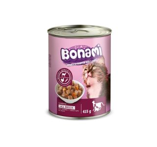 MOKRA HRANA ZA MAČKA BONAMI PLOČEVINKA DIVJAČINA & PERUT. & KORENJE, 415 G