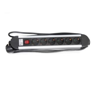 PODALJŠEK S STIKALOM EURO M 6 ŠUKO VTIČNIC 2M H05VV-F 3G1.5 PVC ČRN ALU