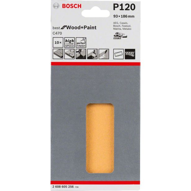 10-DELNI SET SAMOPRITRDILNIH BRUSNIH LISTOV BOSCH 93X185 MM K120 8 LUKENJ RUMENA BARVA ZA LES
