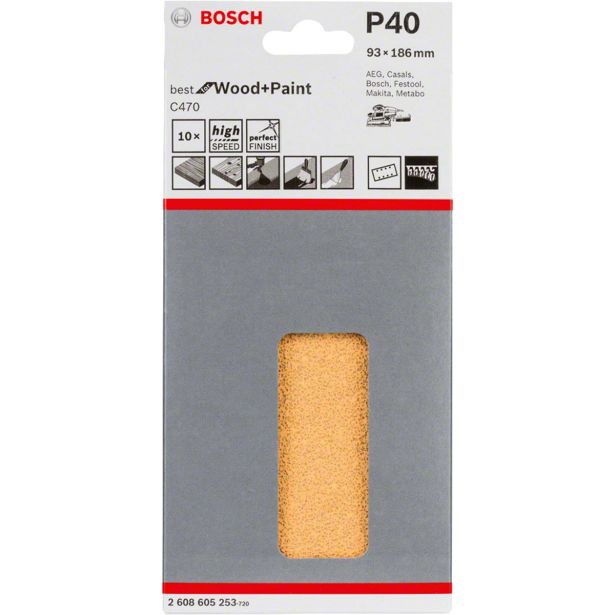 10-DELNI SET SAMOPRITRDILNIH BRUSNIH LISTOV BOSCH 93X185 MM K40 8 LUKENJ RUMENA BARVA ZA LES