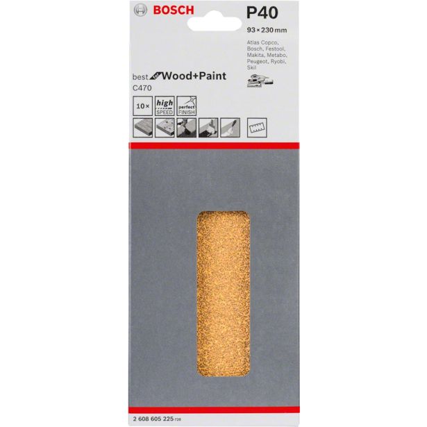 10-DELNI SET SAMOPRITRDILNIH BRUSNIH LISTOV BOSCH 93X230 MM K40 8 LUKENJ RUMENA BARVA ZA LES