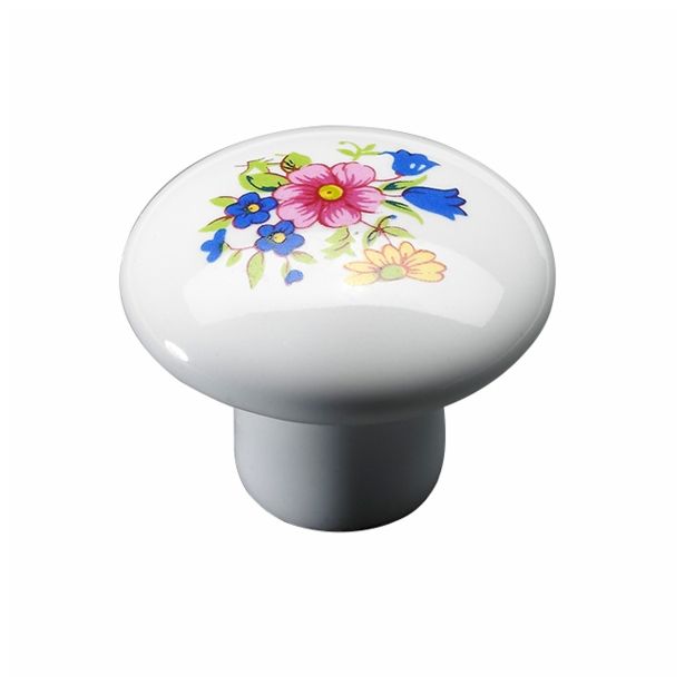POHIŠTVENI ROČAJ HETTICH DIY GUMB FI 35 MM, Z ROŽICO PORCELAN, BEL
