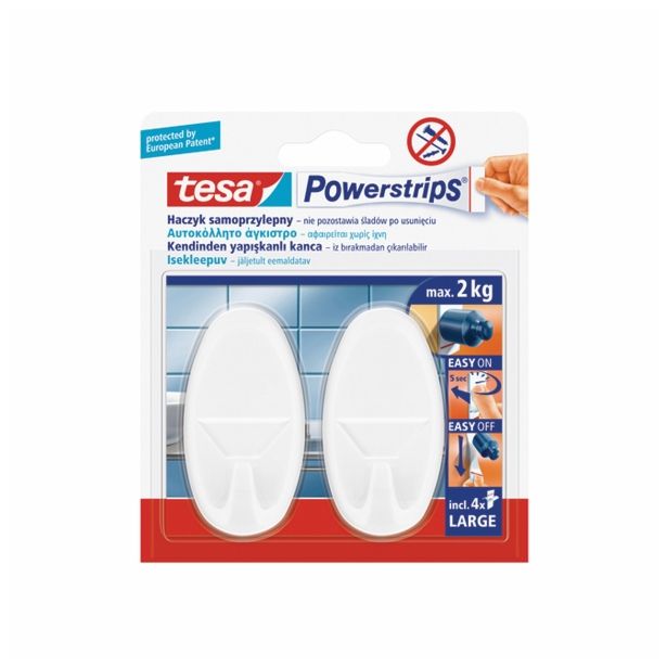 SAMOLEPILNI IZDELEK TESA POWERSTRIPS KLJUKICA OVALNA BELA 2 KOSA