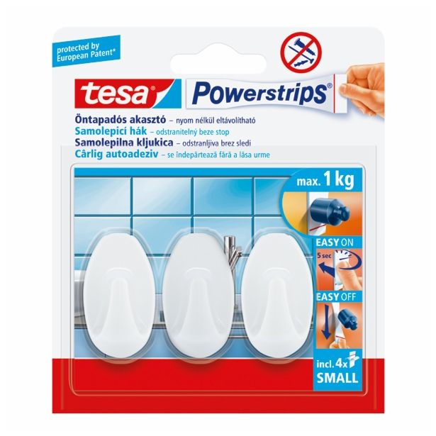 SAMOLEPILNI IZDELEK TESA POWERSTRPS MINI KLJUKICA OVALNA BELA 3 KOSI