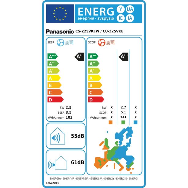 SPLIT ENOJNA INVERTER PANASONIC CS/CU-Z25XKE 2.5KW, NOTR+ZUN ENOTA