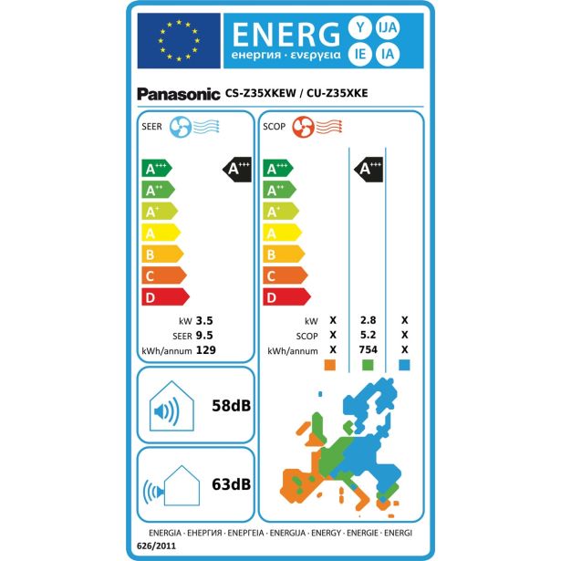 SPLIT ENOJNA INVERTER PANASONIC CS/CU-Z35XKE 3.5KW, NOTR+ZUN ENOTA
