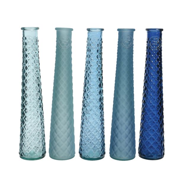 STEKLENA VAZA DECORIS RECIKLIRANO 7X32 CM SV./TEMNO MODRA SIJAJ/MAT