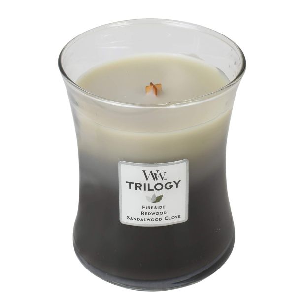 SVEČA V KOZARCU WOODWICK TRILOGY MEDIUM WARM WOODS