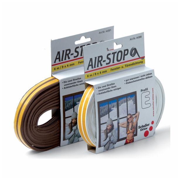TESNILNI LEPILNI TRAK SCHULLER ZA OKNA E - PROFIL BELI AIR-STOP, 6 M / 9 X 4 MM