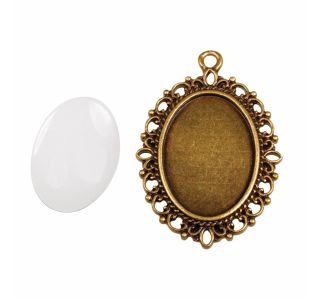 DODATKI, ORODJE ZA NAKIT RAYHER MEDALJON + STEKLO, DEKOR 2.9X3.7CM, STARO ZLATO