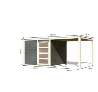 LESENA VRTNA HIŠKA KARIBU QUBIC 2 Z NADST.SIV 19MM 276X214X276X + 260X247 CM