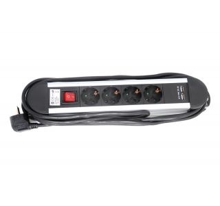 PODALJŠEK S STIKALOM EURO M 4 ŠUKO + 2 USB VTIČNI 4M H05VV-F 3G1.5 PVC ČRN ALU