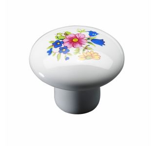 POHIŠTVENI ROČAJ HETTICH DIY GUMB FI 35 MM, Z ROŽICO PORCELAN, BEL