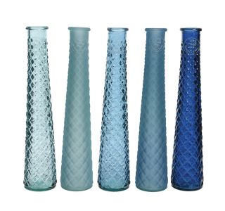 STEKLENA VAZA DECORIS RECIKLIRANO 7X32 CM SV./TEMNO MODRA SIJAJ/MAT